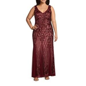 NWT R&M Richards Red Lace Sequin Sleeveless Mermaid Gown Womens Plus Size 20W